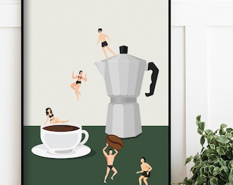 Green Coffee Art Print: grappige espressoposter, decor keukencafé