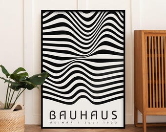 Wave Bauhaus Print, Bauhaus Austellung Art Prints, Monochrome Print, Large Bauhaus Poster, Mid Century Modern Posters, Minimalist Wall Art