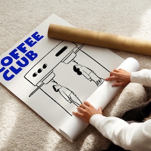 Coffee Club Art Print, Funny Espresso Poster, Blue Kitchen Décor, Café Wall Art image 2