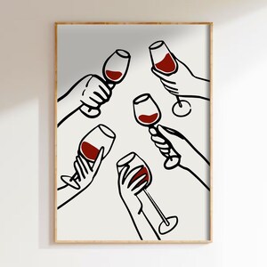 Red Wine Cheers Print, Gift For Wine Lover, Dining Room  Decor, Kitchen Wall Art, Cocktail Cheers Prints, Bar Cart Poster, Bar Sign