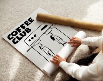 Espressokunstdruk: eclectische koffieclubposter, keukendecor