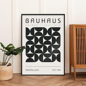 Abstrakcyjny druk Bauhaus, wydruki artystyczne Bauhaus Austellung, druk monochromatyczny, duży plakat Bauhaus, nowoczesne plakaty z połowy wieku, minimalna sztuka ścienna