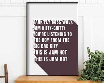 Tank Fly Boss Walk Lyric Print: Retro Rap Music Poster