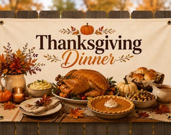 Thanksgiving Family Dinner Banner, Thankful Yard Sign, Thanksgiving Welcome Sign
