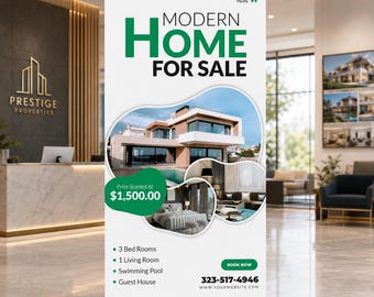 Estate Agent Company Banner Stand, Real Estate Roll Up Banner, Custom Realtor Retractable Banner, House For Sale Display Sign