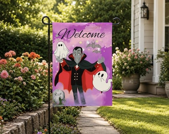 Cute Vampire Halloween Garden Flag, Ghost Yard Sign, Spooky Season Flag