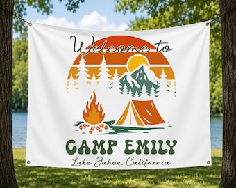 Custom Camping Banner, Girls Camp Sign, Welcome to Camp Sign, Outdoor Party Backdrop