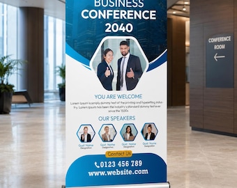 Business Conference Roll Up Banner,Custom Corporate Event Retractable Banner,Professional Conference Display Sign, Business Seminar Backdrop