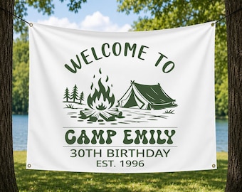 Camping Birthday Banner, Custom Camp Sign, Welcome to Camp Banner, Outdoor Party Backdrop