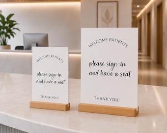 Willkommens-Front-Desk-Acryl-Schild mit Ständer, kundenspezifische Beschilderung für Kliniken, Büro, Geschäfte, Kliniken, Krankenhaus, Salon, Arzt, Med Spa, Check-in-Tisch