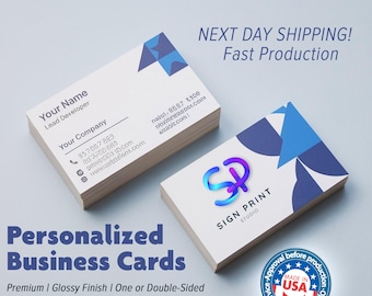 Tarjetas de visita personalizadas, impresión de logotipos personalizados, imagen de marca para pequeñas empresas, acabado brillante.