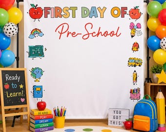 First Day of School Backdrop Banner, Back to School Photo Booth Banner, Personalized Preschool Kindergarten 1st Grade Classroom Backdrop