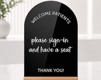 Letrero acrílico de bienvenida para recepción con soporte, señalización personalizada para clínicas, oficinas, tiendas minoristas, hospitales, salones de belleza, consultorios médicos, spas y mesas de registro.