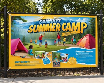 Summer Camp Announcement Banner, Travel Agency Outdoor Banner, Custom Grommeted Vinyl Fence Banner, Kids Camp Event Sign