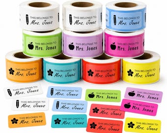 Personalized Teacher Name Labels Roll, This Belongs To Stickers, Teacher Book Labels, Classroom Supply Labels, Custom Teacher Stickers