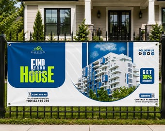 Real Estate Fence Banner, Custom Outdoor Vinyl Banner with Grommets, Find Your Dream House Sign, House for Sale Banner