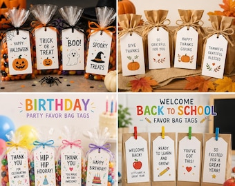 Etiquetas colgantes personalizadas para bolsas de regalos, etiquetas de Acción de Gracias, etiquetas para dulces de Halloween, etiquetas para recuerdos de cumpleaños, etiquetas para la vuelta al cole.
