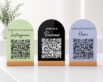 Social Media QR Code Acrylic Sign w/ Stand, Custom QR Code Desk Sign, Scan To Pay Acrylic Sign,