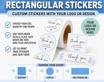 Pegatinas personalizadas, envíe su logotipo o diseño, pegatinas cuadradas, circulares y rectangulares, etiquetas de agradecimiento personalizadas, pegatinas en rollo, imprima su pegatina.