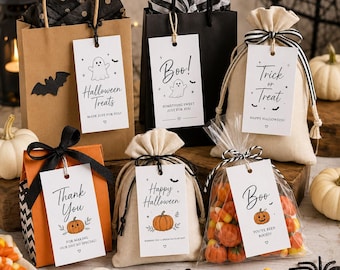 Etiquetas para bolsas de dulces de Halloween, etiquetas para bolsas de golosinas de Acción de Gracias, etiquetas colgantes personalizadas, etiquetas para bolsas de regalos de fiestas de cumpleaños, etiquetas para regalos de regreso a clases