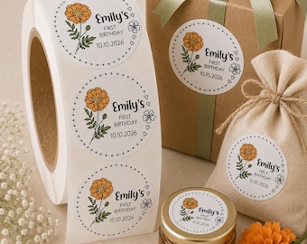 Pegatinas para el primer cumpleaños del bebé, etiquetas personalizadas para recuerdos de baby shower, pegatinas para fiestas de cumpleaños, pegatinas para recuerdos, etiquetas para la fiesta del primer cumpleaños del bebé.
