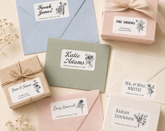 Etiquetas florales para remitentes, pegatinas autoadhesivas personalizadas para direcciones, etiquetas de envío para sobres y paquetes.