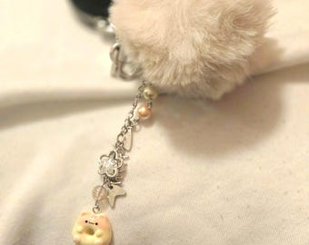 Cute Donut Cat Keychain with Light Brown Poof