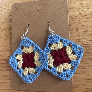Multi-colored micro-crochet granny square drop earrings