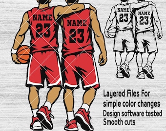 Personalized Two Basketball Brothers SVG | Custom 2 Players Layered Cut File | Cricut Basketball Player