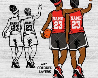 Arquivo SVG para duas jogadoras de basquete | Camiseta personalizada, arquivo de corte para Cricut (Download digital)