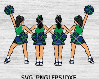 Arquivos SVG e PNG personalizados para líderes de torcida | 4 arquivos de corte de líderes de torcida femininas (download digital)