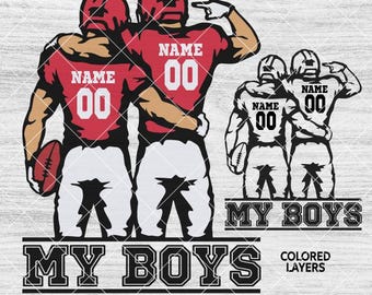 Due giocatori di calcio SVG, PNG / I miei ragazzi / Livelli colorati personalizzabili (Download digitale)