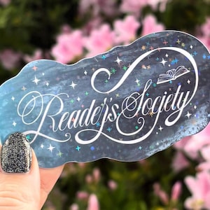 Reader&#39;s Society Book Sticker - Blue | Holographic Vinyl Book Inspired Kindle Sticker | Bookish Gift
