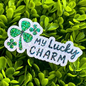 My Lucky Charm Four Leaf Clover Sticker | Lucky Glitter Sticker | Kindle Holographic Sticker
