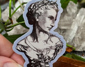 Goddess Bust Sticker: White and Blue Glitter Vinyl Decal