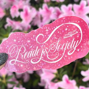 Reader&#39;s Society Book Sticker - Pink | Holographic Bookish Reading Sticker | Kindle Decor | Vinyl Glitter Sticker | Reading Lover