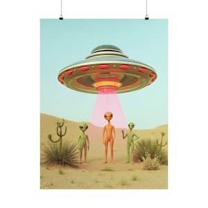 Alien Encounter Matte Giclee Print, Canvas Framed Wall Art Home Decor - Sci-Fi UFO Alien Artwork, Unique Home Decor, Gift for Space Lovers