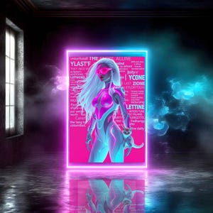Futuristic Space Girl Chic Giclee Art Print Poster, Matte, Satin, Canvas, Vibrant Sci-Fi Wall Decor, Cyberpunk Art, Sci Fi Home Decor Gift