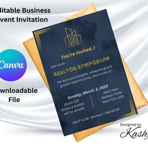 Bewerkbare uitnodiging evenement makelaar | E-kaart zakelijk symposium | Opendeurdag canvassjabloon | Digitale download | PropertyMatrixRealty