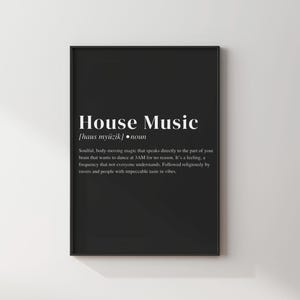 House Music Definition Wall Art | Digital Print | Rave Poster | Minimal Music Decor | EDM Print for Bedroom or Studio| House Music Gift