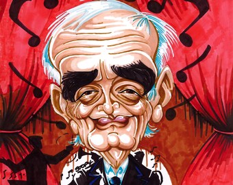 Original Caricature of Charles Aznavour – Ink Illustration – French Song – Handmade Art