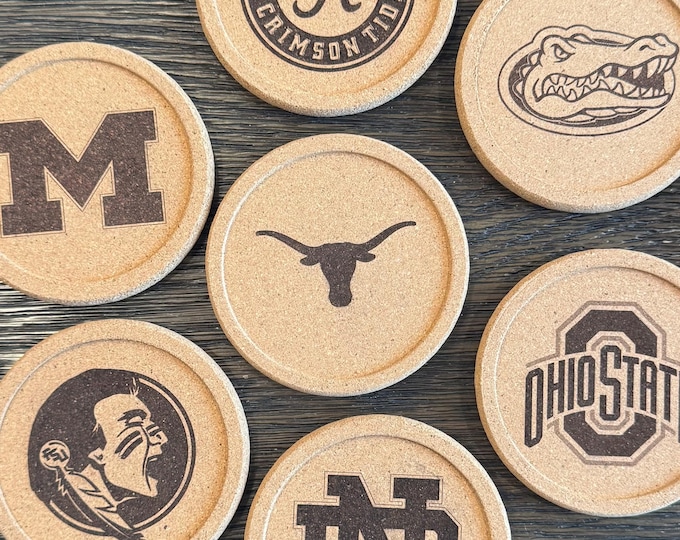 College Team Cork Coasters: Laser Engraved University Gift Set - Set of 4