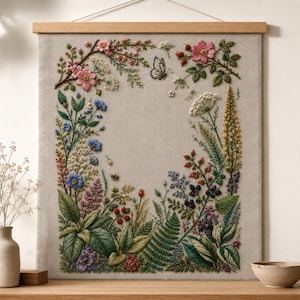 Complete Botanical Studies Embroidery Design PDF | Detailed Botanical Stitch Guide with A3 and Tiled A4 Pattern