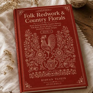 Folk Redwork & Country Florals Book 1 - Digital PDF Embroidery Pattern Book