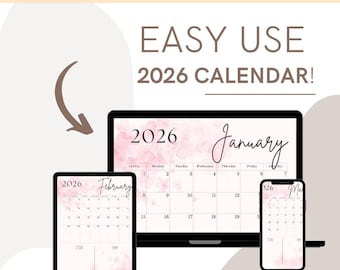 EASY USE Monthly Calendar 2026 for all Family! Home, Office, Work, Schooling, Classroom work. Dated Daily Planner. Instant Download!