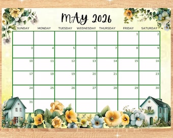 MAY 2026 - FLOWERS CALENDAR! Beautiful May calendar! Home, work, studies, classroom tasks. Daily planner with date. Instant download!