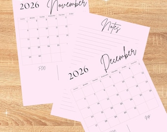 ANNUAL MONTHLY Calendar 2026 for all Family! Home, Office, Work, Schooling, Classroom.. Edit & Print. Dated Daily Planner. Instant Download!