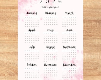 A1,A2,A3,A4, ANNUAL CALENDAR 2026, DIGITAL. Home, Work, Office, homeschooling, classroom work. This is your year! Instant Download!