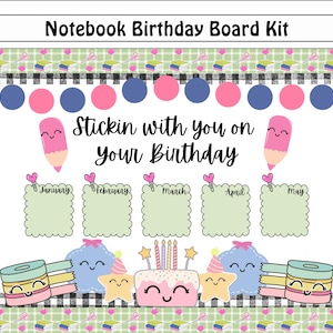 Notebook Birthday Bulletin Board Kit | Cute Classroom Birthday Chart | Teacher Birthday Board Decor | Printable School Birthday Display