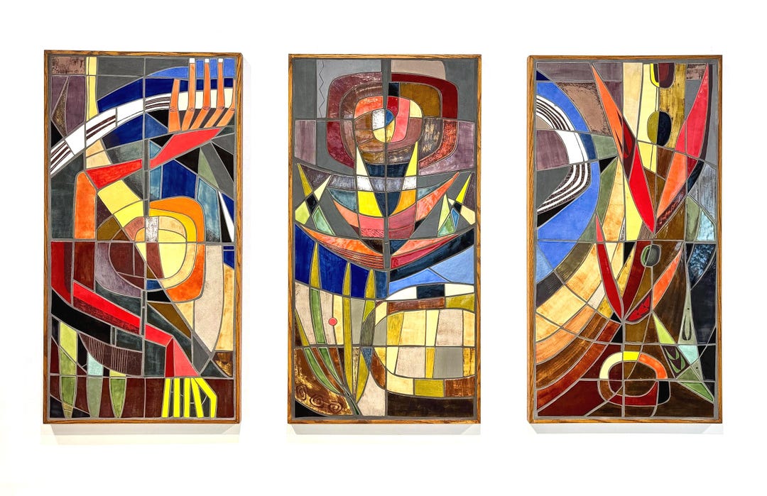 Triptych Panel Hand Cut Tile Triptych Panels - Etsy